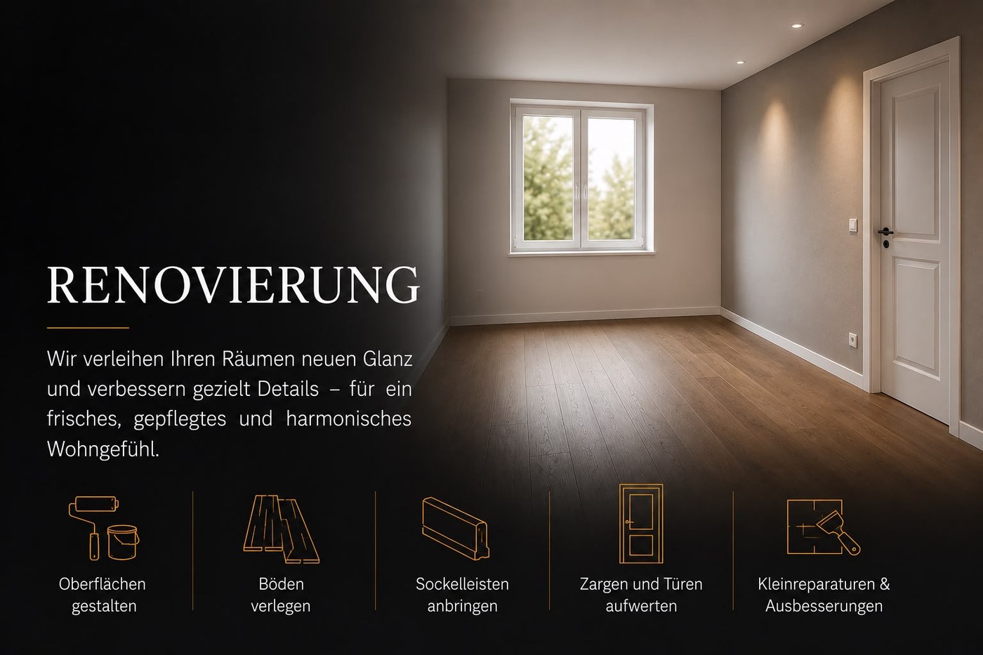 Renovierung — Oberflächen gestalten, Böden verlegen, Sockelleisten, Zargen und Türen, Kleinreparaturen