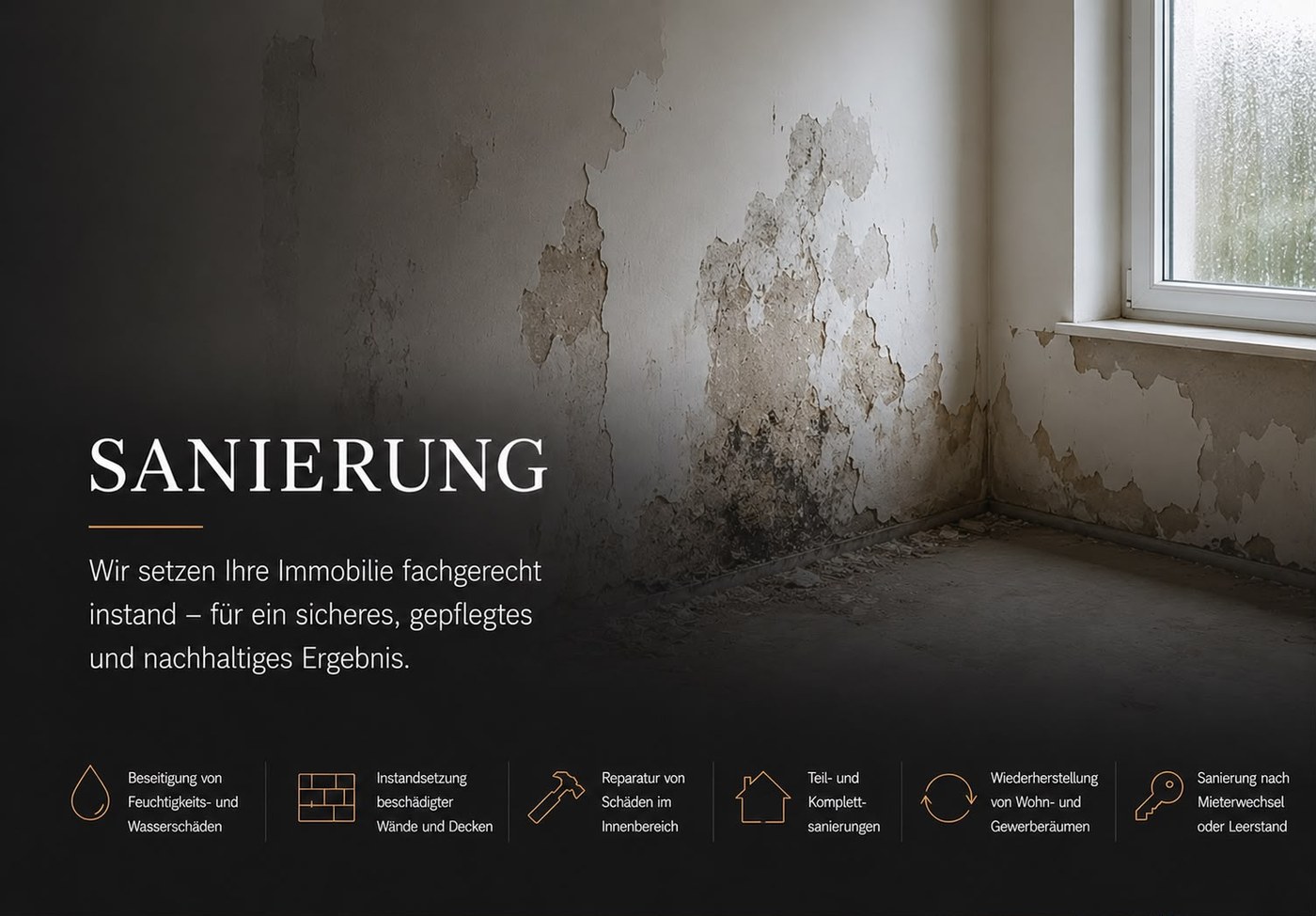 Sanierung — Beseitigung von Feuchtigkeits- und Wasserschäden, Instandsetzung, Reparaturen, Teil- und Komplettsanierungen